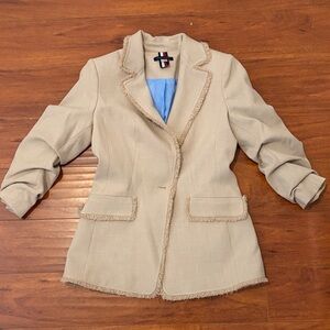 Tommy Hilfiger Cream Fringed Tailored Blazer